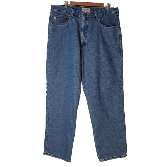 L.L. Bean Fleece Lined Denim Blue Jeans‎ Size 38X32 Straight Leg - Picture 3 of 7